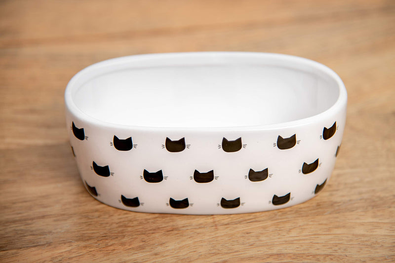 [Australia] - Park Life Designs Oval Cat Dish, 5-1/4 inch Heavyweight Ceramic Saucer Stays Put, Chew-Proof, Microwave and Dishwasher Safe Monty, Black and White 