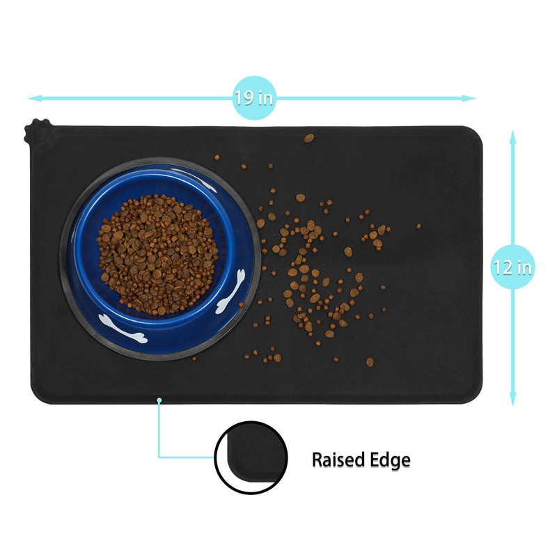 Elaikka Silicone Pet Food Mat Non-Slip Easy Clean Waterproof 19”x12”Large with Raised Edge for Dog Cat Feeding Mats Black… Large Black1 - PawsPlanet Australia
