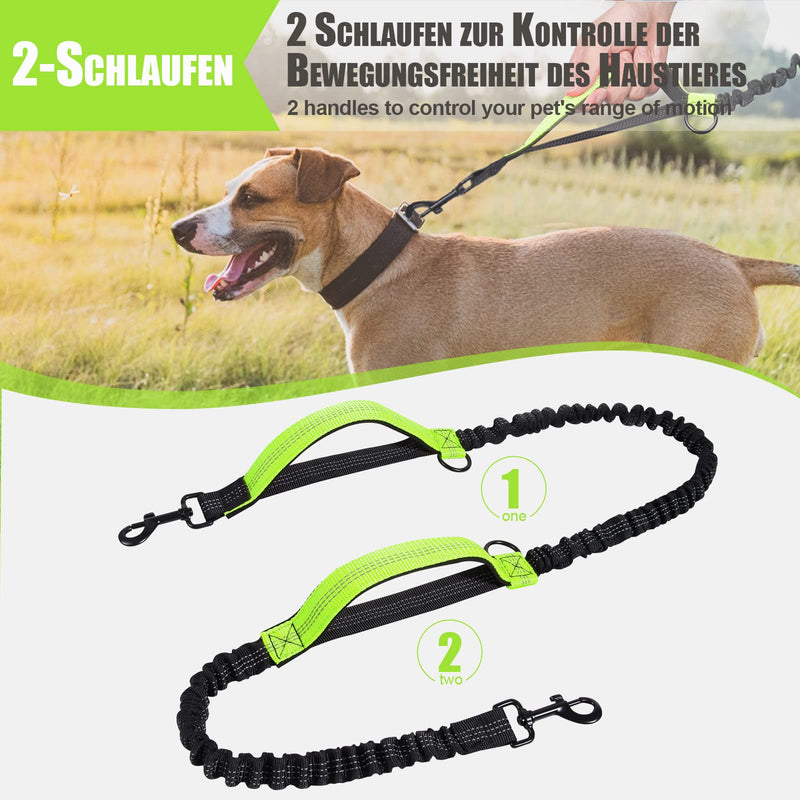 Snocyo jogging leash for dogs, jogging dog leash for medium and large dogs, elastic and reflective dog leash, retractable leash with double handle and waist belt for one dog, black and green - PawsPlanet Australia