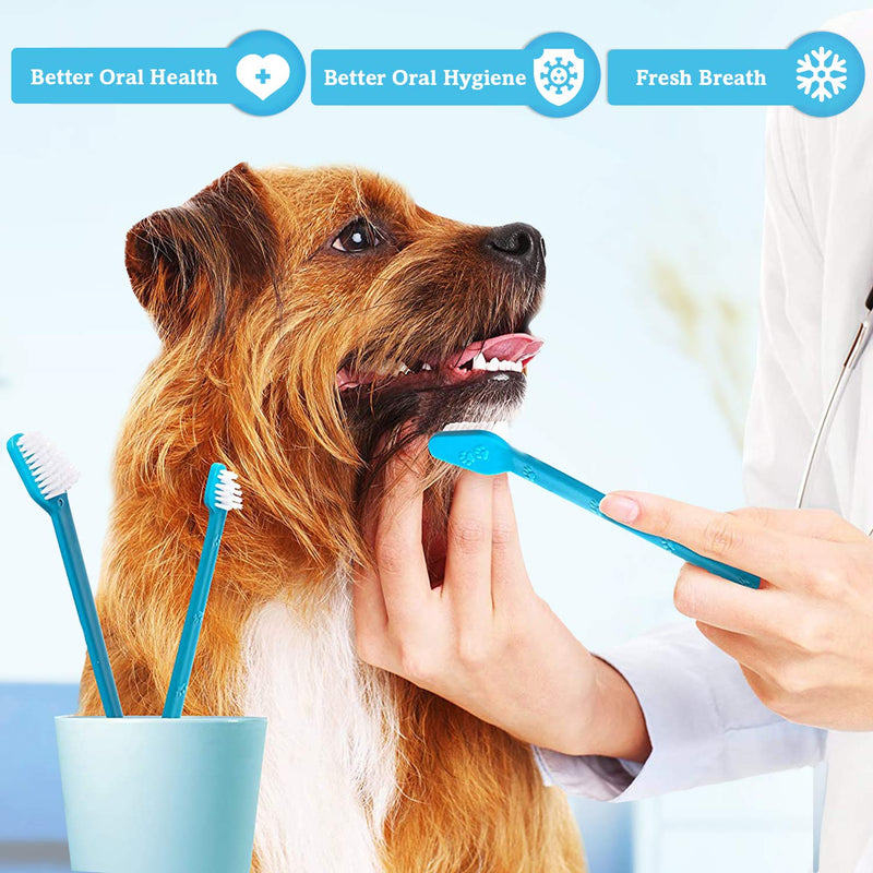 BOSHEL Dog Toothbrush Pack - 2 Long Handled Dual Headed Toothbrush + 1 Dog Finger Toothbrush Kit for Dog Dental Care - Use Double Sided Pet Toothbrush Set & Pet Finger Toothbrush with Dog Toothpaste 2 Pack - PawsPlanet Australia