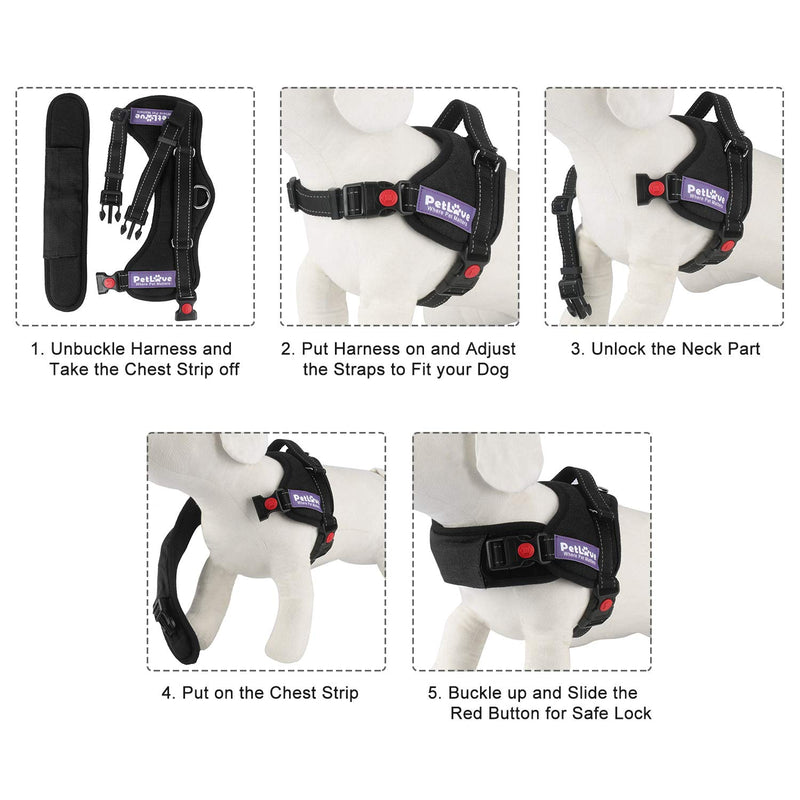 Pet Love Dog Harness, Adjustable Soft Leash Padded No Pull Dog Harness for Small Medium Large Dogs, Black - PawsPlanet Australia