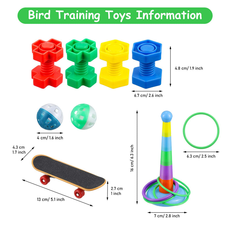 [Australia] - 6 Pieces Bird Training Toys Parrot Intelligence Toy Parrot Wooden Block Puzzles Toy Stacking Rings Toy Mini Parrot Skateboard Nuts and Bolts Bird Toy Bell Balls for Budgie Parakeet Cockatiel Macaw 