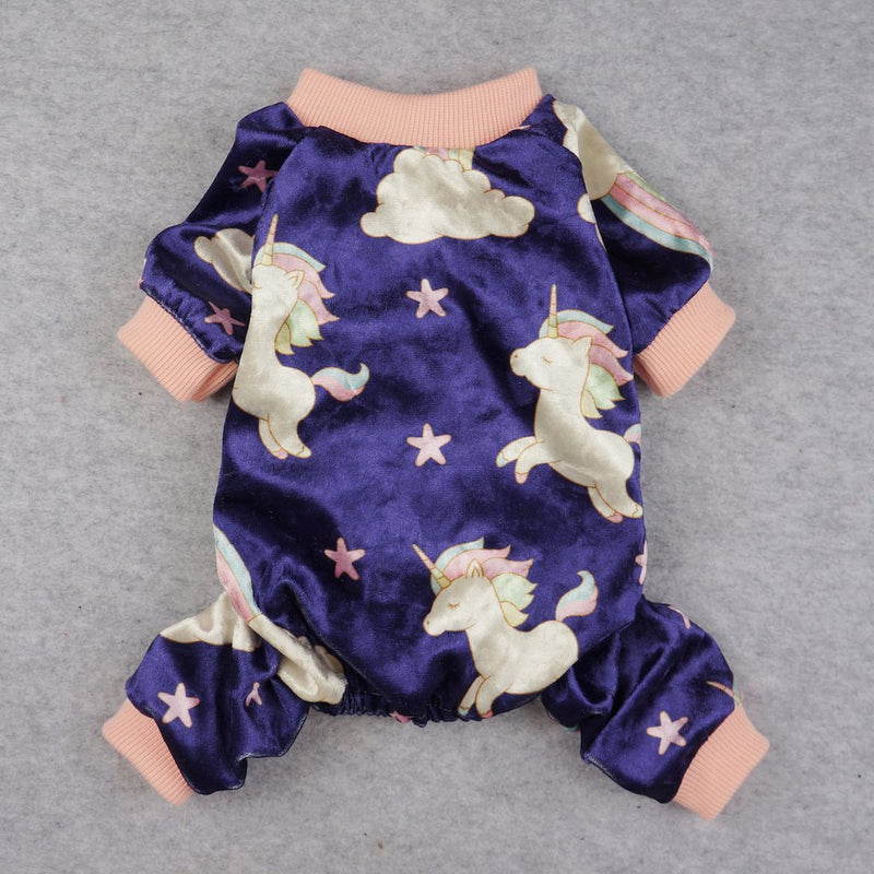 [Australia] - Fitwarm Fairy Unicorn Dog Pajamas Pet Clothes Jumpsuit PJS Apparel Soft Velvet Purple XS 