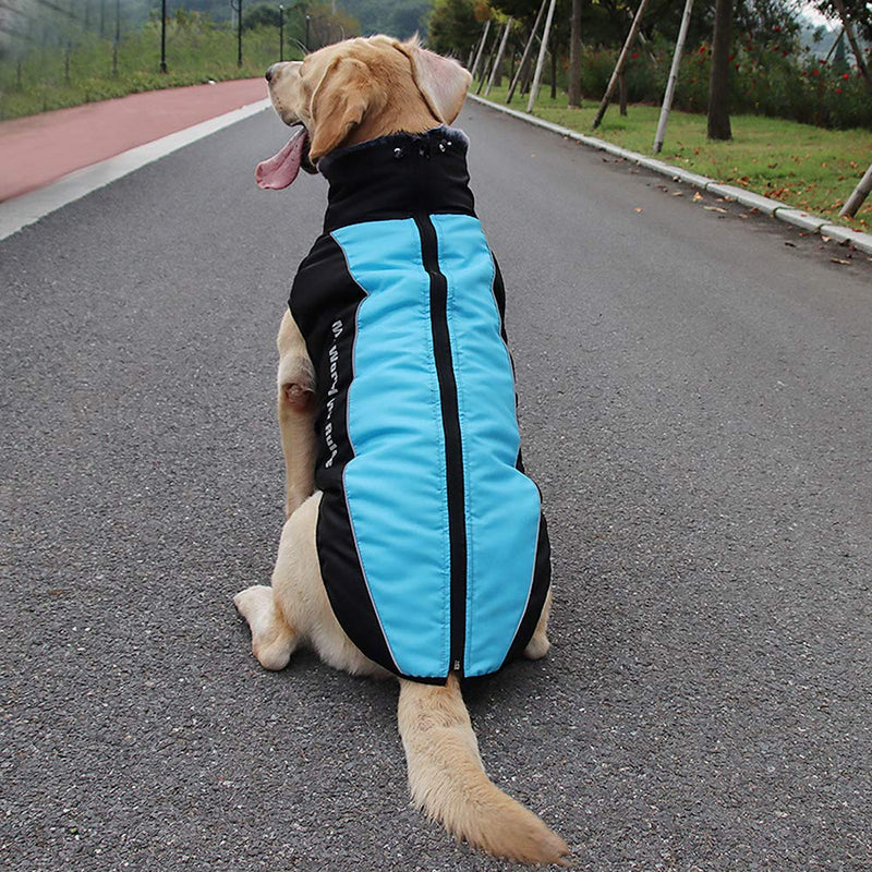 Idepet Dog Coat Warm Jacket, Reflective Pet Snowsuit Sports Outdoor Waterproof Dog Clothes Outfit Vest for Medium Dogs with Belt Hole 4XL Sky Blue - PawsPlanet Australia