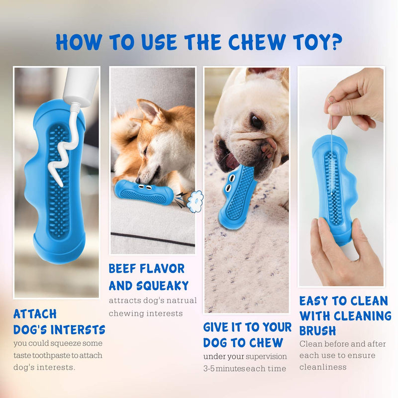 [Australia] - UUN Dog Chew Toys, Durable Dog Toothbrush Squeaky Toys，Almost Indestructible Teeth Cleaning Brushing Stick Dental Oral Care for Aggressive Chewers Large Medium Breed Blue 