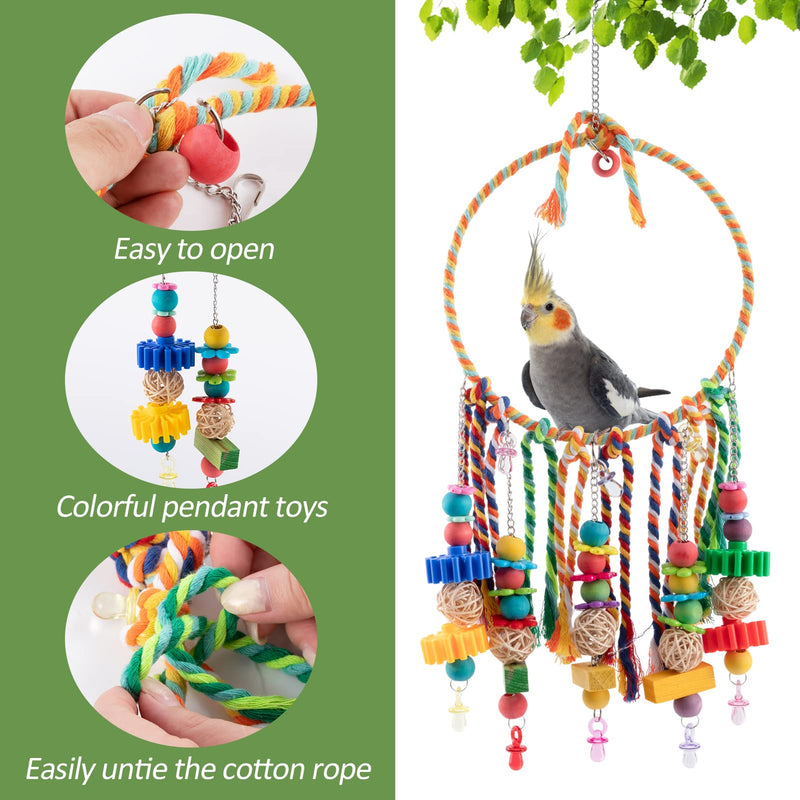 Bird Perch with Colorful Chewing Toys- Bird Perch Swing Toy with Colorful Cotton Ropes and Pendant Toys for Indoor Outdoor Small Medium Birds Parakeets Lovebirds Finches Budgerigars Conure - PawsPlanet Australia