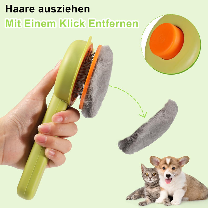 FANTESI cat brush, dog brush, cat comb with handle for long hair and short hair, pet hair cleaning with one click, pet hair cleaning brush - PawsPlanet Australia