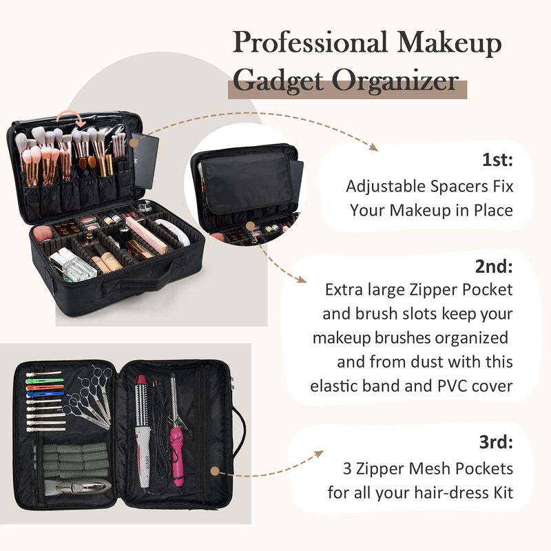 Joligrace Large Oxford Fabric Professional Makeup Bag with Removable Back Strap Cosmetic Case Beauty Box Hairdressing Tools Organiser Storage Box, Black - PawsPlanet Australia