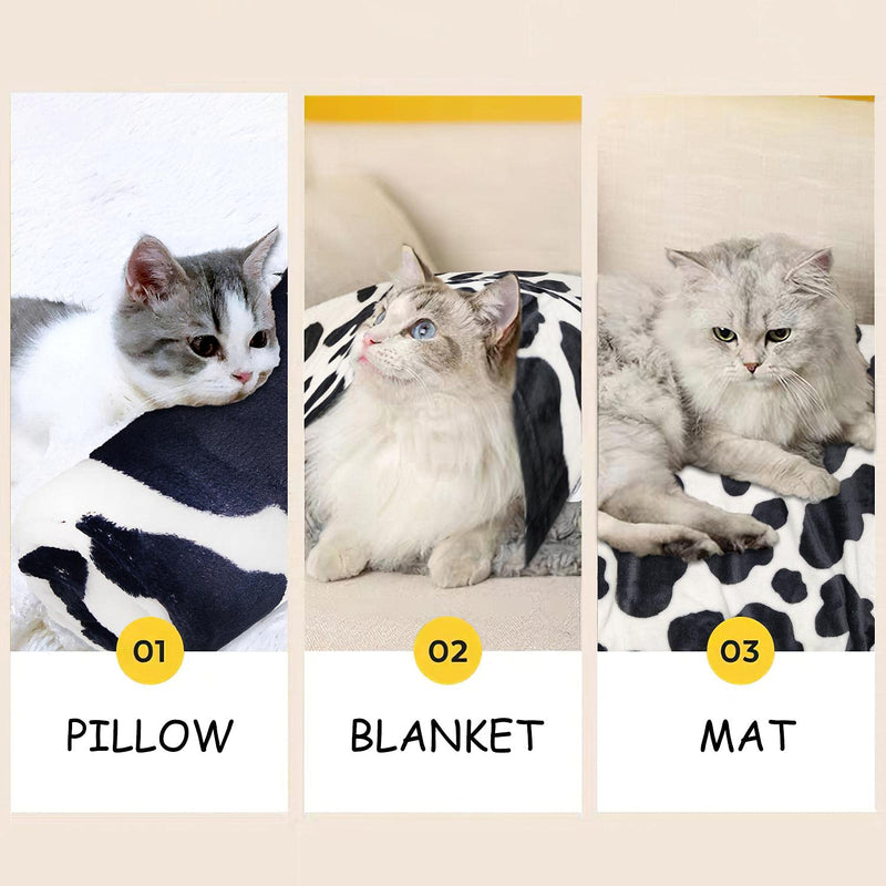 1 Pack 3 Dog Puppy Blanket Small Fluffy Couch Pet Cat Soft Throw Pet Washable Comfort Blankets Flannel Black White Cow Print Black/White-round Small (23"x13") - PawsPlanet Australia