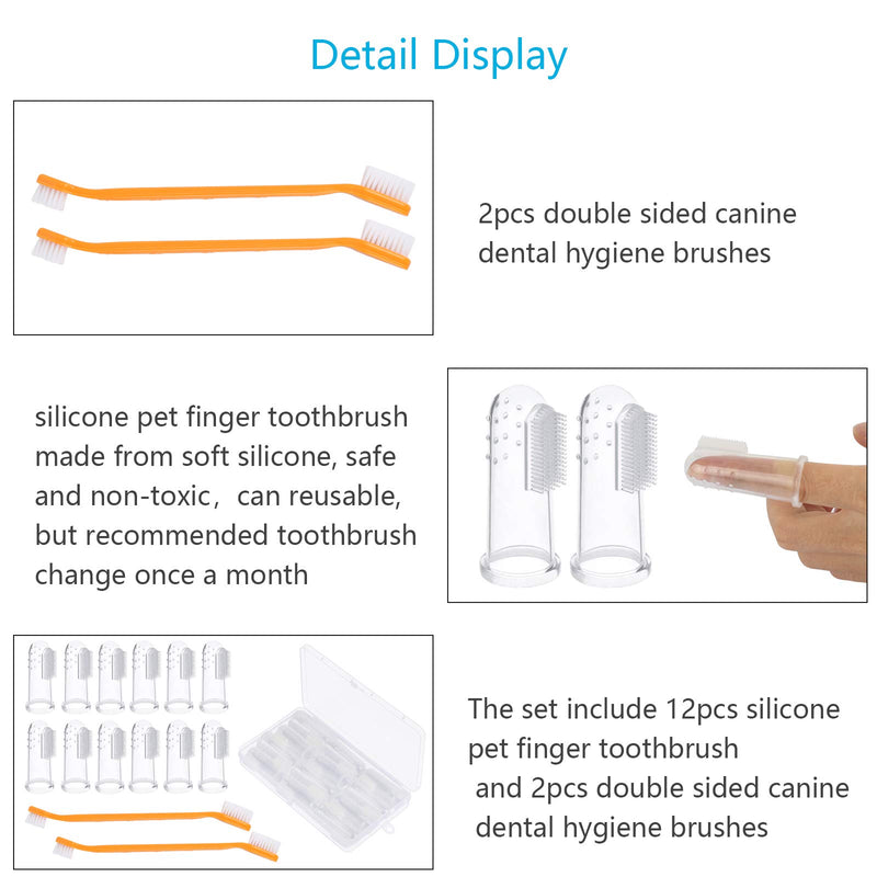AirSMall 14 Pcs Pet Toothbrush Set,12 Pcs Soft Silicone Pet Finger Toothbrush with 2 Pcs Long Handled Dual Headed Toothbrush,Super Easy Cleaning Removes Food Debris for Dogs and Cats - PawsPlanet Australia