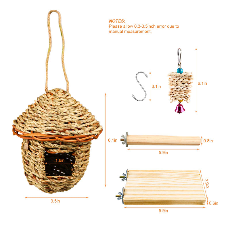 Hummingbird Bird Nest, Handwoven Straw Grass Hanging Bird Hut Grass Woven Parakeet Breeding Cave Cozy Resting Place Sparrow House for Cockatiel Parrots Parakeet Conures Finch (H01) H01 - PawsPlanet Australia