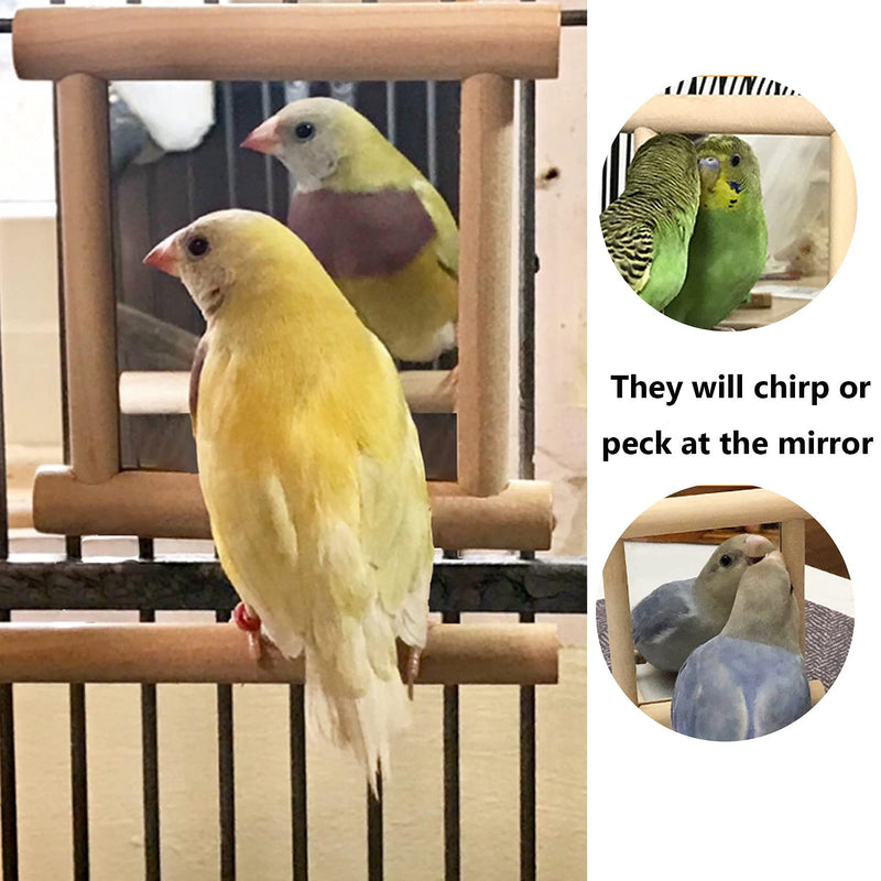 Bird Mirror Toy with Bell, Fun Play Parrot Mirror, 2 PCS Wooden Hanging Cockatiel Mirror for Parakeet Canaries Cockatoo Lovebirds - PawsPlanet Australia