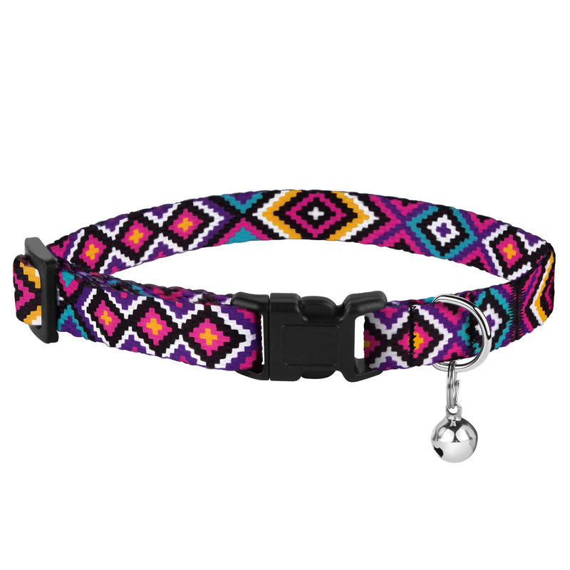 [Australia] - CollarDirect Aztec Cat Collar Breakaway Pack of 2 PCS Nylon Tribal Pattern Geometric Pet Kitten Collars for Cats Ethnic Teal + Tribal Magenta 