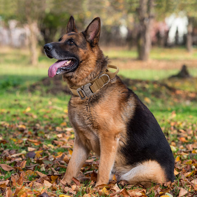 Tactical Dog Collar, Adjustable Collar with Control Handle, Soft Padded Nylon Dog Collar with Robust Metal Buckle for Medium Large Dogs M Brown - PawsPlanet Australia