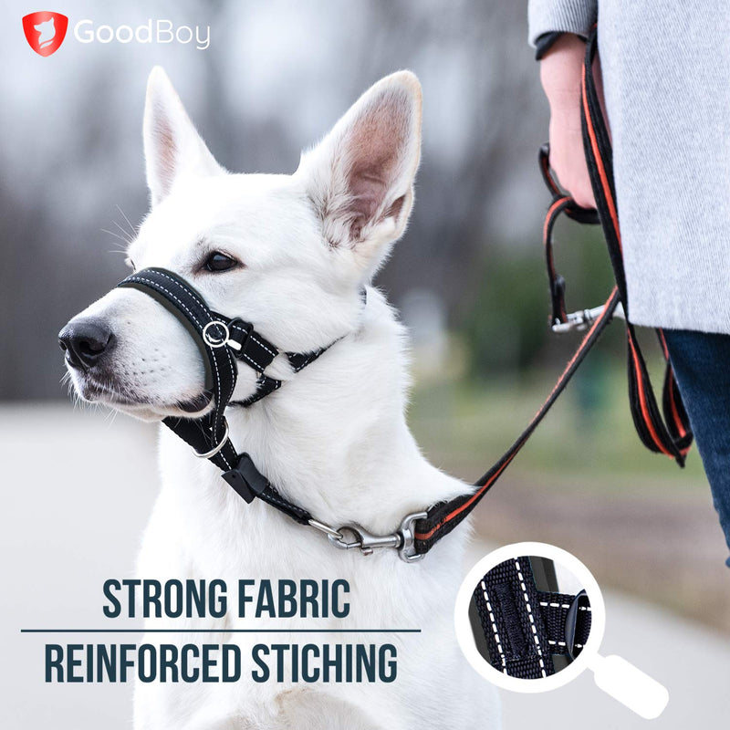 [Australia] - GoodBoy Dog Head Halter with Safety Strap - Stops Heavy Pulling On The Leash - Padded Headcollar for Small Medium and Large Dog Sizes - Head Collar Training Guide Included 4 Black 