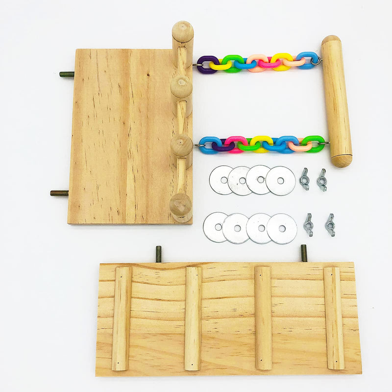 CAREUPET Bird Wooden Play Gyms Stands with Climbing Ladder and Acrylic Wood Swing for Green Cheeks, Lovebirds, Finches, Conures, Cockatiels, Parakeets, Bird Perches Cage Play Chewing Toys Set - PawsPlanet Australia