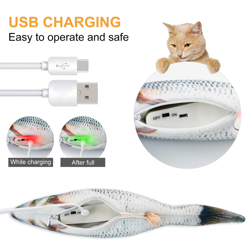 B bangcool Flopping Fish Cat Toy - USB Rechargeable Catnip Toys Moving Cat Kicker Fish Toy Interactive Cat Toys for Indoor Cats - PawsPlanet Australia