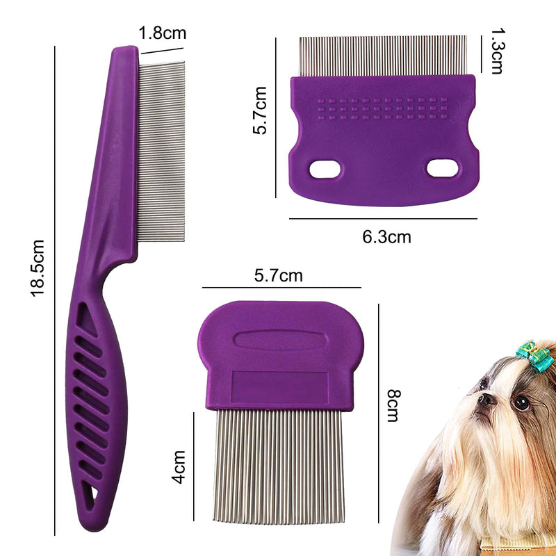 Acehome 3 Pcs Fleas Comb Tear Stain Remover Comb set, Stainless Steel Tears Mark Tick Removal Tool with Handle Pet Grooming Combs set for Removing Eye Mucus Fleas Lice Mites, Dandruff & Crust - PawsPlanet Australia