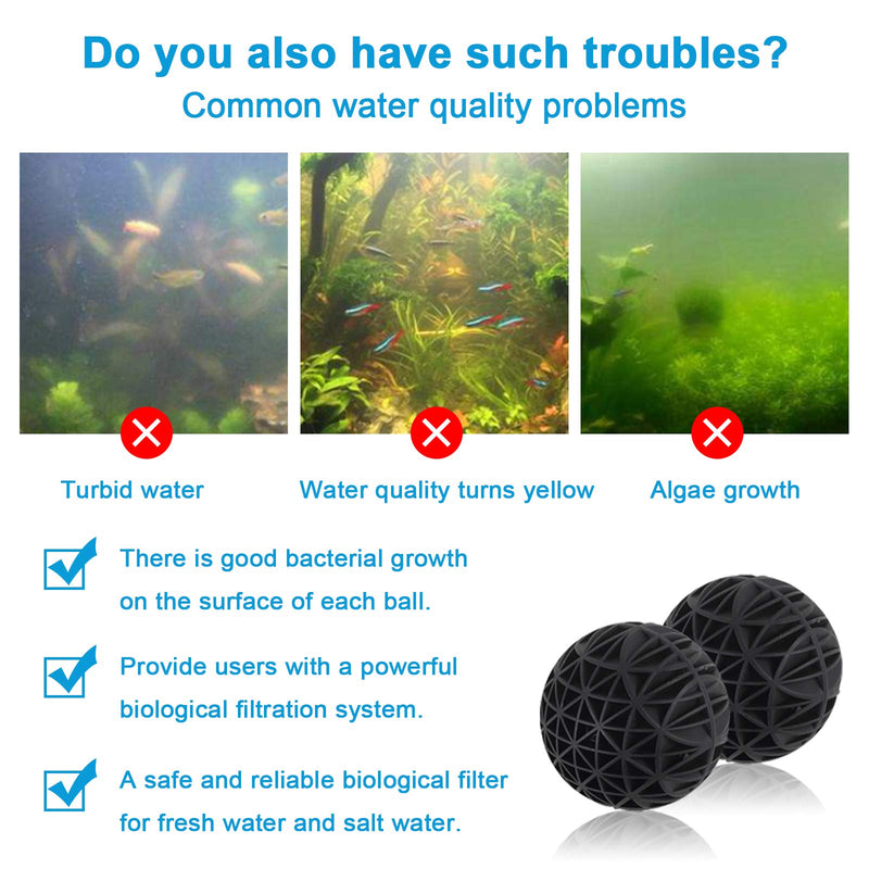 100 Pcs Bio Balls Filter Media, Premium Bio Balls for Aquarium Filter Fish Pond (Black) - PawsPlanet Australia