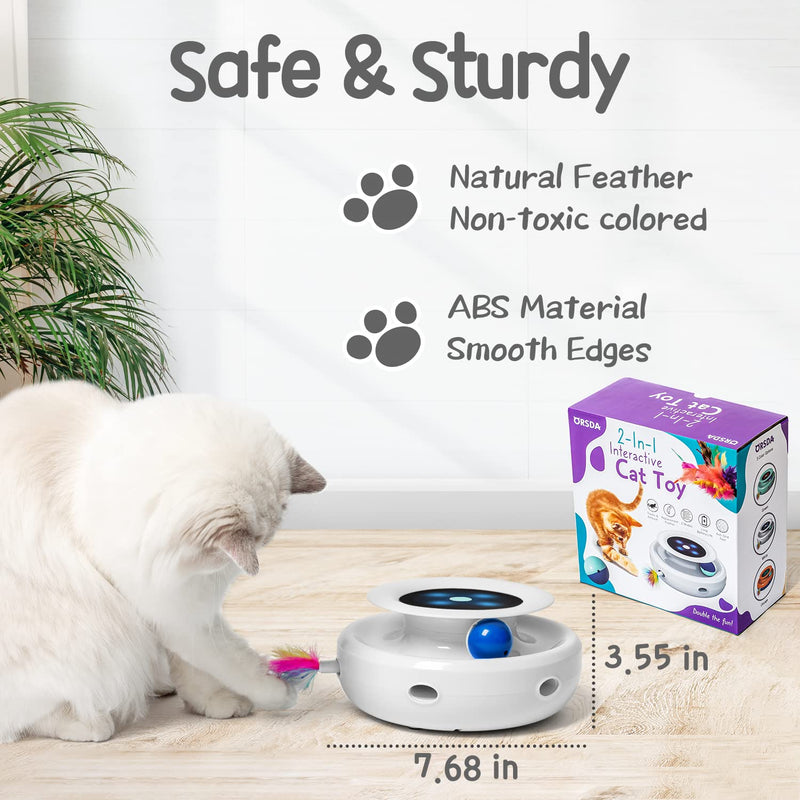 Cat Toys ORSDA 2-in-1 Interactive Cat Toys for Indoor Cats, Cat Balls, Cat Mice Toy, Cat Entertainment Toys with 6pcs Feathers, Dual Power Supplies, Auto On/Off Bright White - PawsPlanet Australia