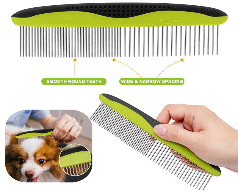 pecute dog brush cat brush for long hair 2 in 1, grooming undercoat comb undercoat brush, dog comb cat comb against matting and undercoat, double-sided blade rake comb + care comb green - PawsPlanet Australia
