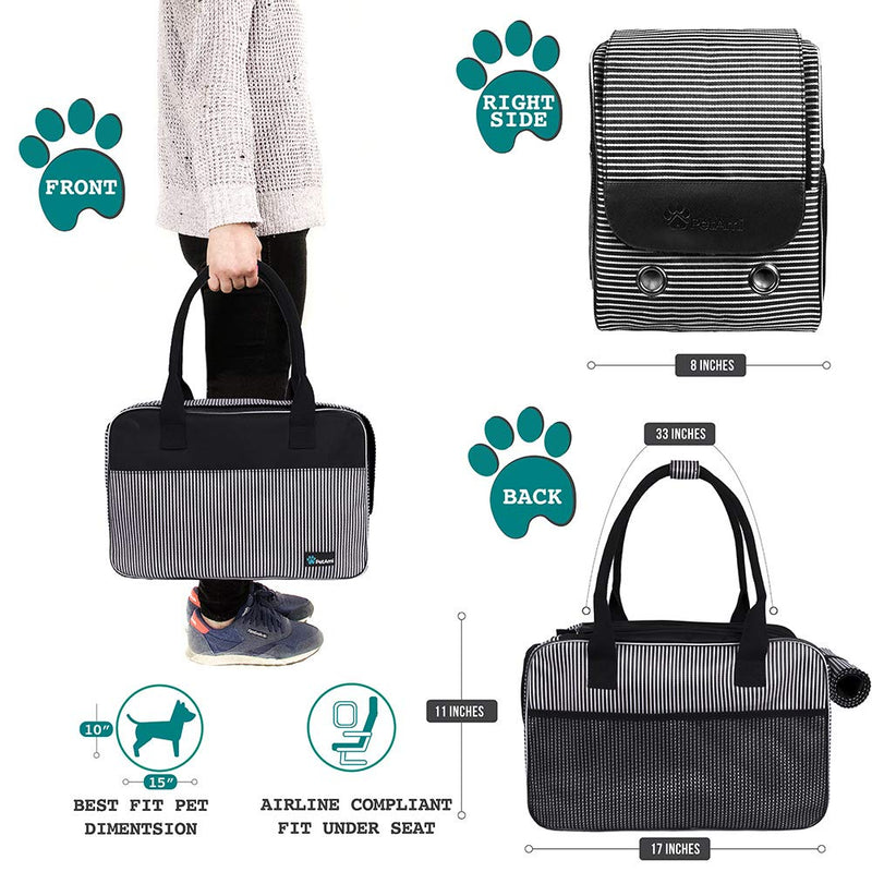 [Australia] - PetAmi Airline Approved Dog Purse Carrier | Soft-Sided Pet Carrier for Small Dog, Cat, Puppy, Kitten | Portable Stylish Pet Travel Handbag | Ventilated Breathable Mesh, Sherpa Bed One Size (17x8x11 Inches) Stripe Black 