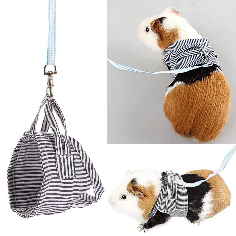 Outdoor harness with leash for small pets, adjustable striped vest, chest strap, safety harness, lead rope for guinea pigs, ferrets, Dutch pig etc. Blue size L - PawsPlanet Australia