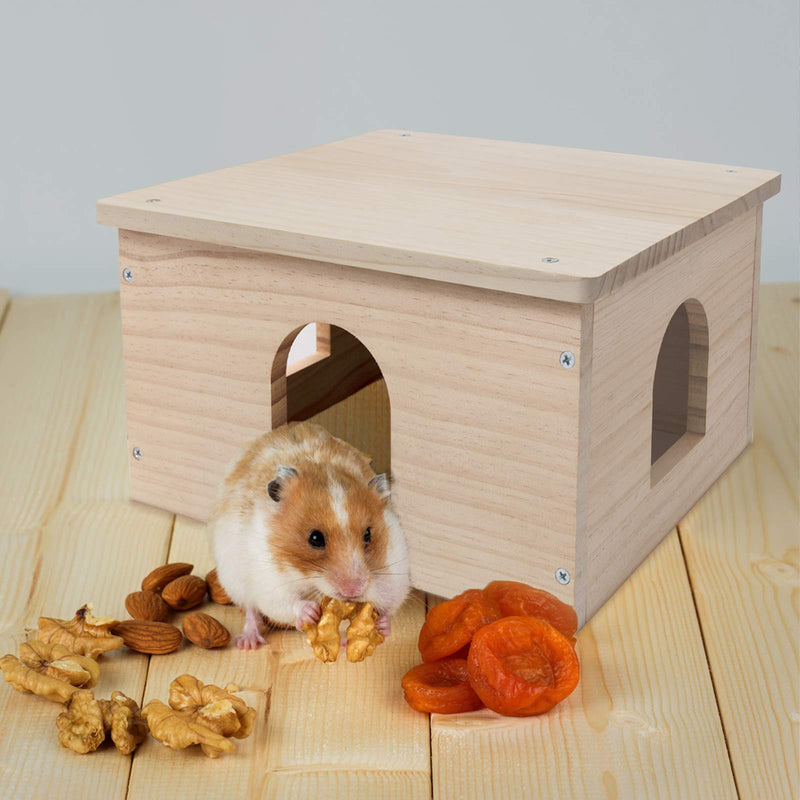 Guinea Pigs Wood House with Window, Small Animals Hut Hideout, Natural Habitat Cage for Guinea Pigs, Hamsters, Chinchillas Hut Hideout #01 - PawsPlanet Australia