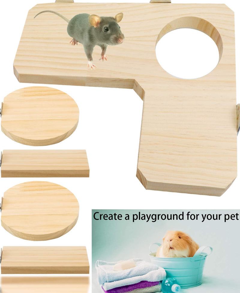 LeonBach 5 Pack Hamster Cage Platform Set, Cage Accessories Cage Platform for Chinchilla Hamster Bird, 12.6" L-Shaped Wooden Platform & 4 Pack Standing Board - PawsPlanet Australia