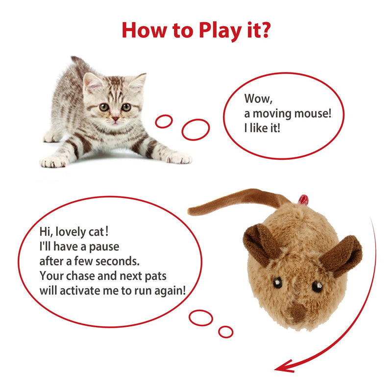 Gigwi Interactive Cat Toy Mouse, Electric Moving Cat Toy with Furry Tail, Automatic Cat Toy Squeaky Mice for Cats Inddor/Outdoor Exercise Brown Mouse (Original) - PawsPlanet Australia