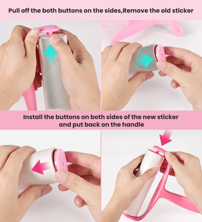 Lint roller 4 rolls with 1 dispenser 1 dust cover, 16cm extra large pet hair remover, lint roller animal hair suitable for clothing, hair, cat hair, dog hair, sofas, carpets, 60 sheets/roll pink - PawsPlanet Australia