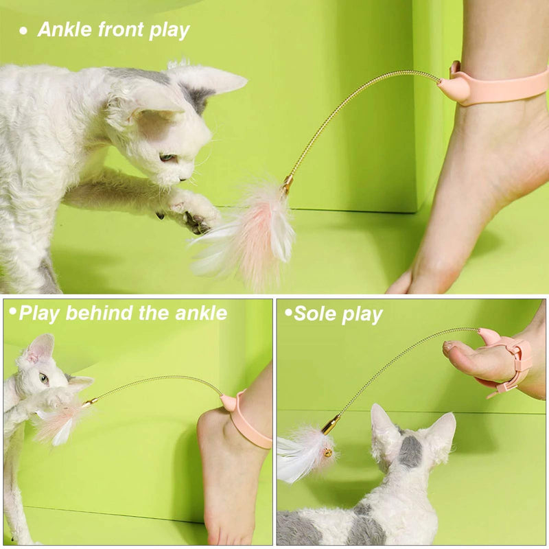 Silicone Funny Cat Stick Interactive Cat Toy Set Feather Tap Bell Toy Kitten Interaction Bite Resistance Spring Funny Cat Tool Metal head style - PawsPlanet Australia