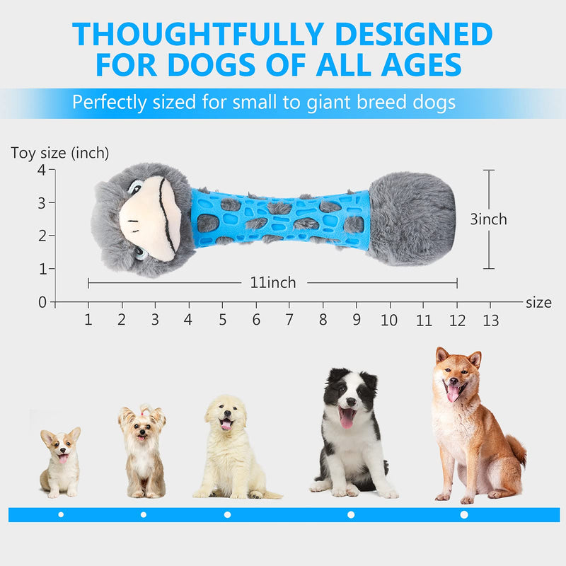 yoken Durable Plush Dog Toys, Interactive Puppy Squeaky Dog Toy, Puppy Teething Chew Toys for Medium Large Breed Dogs Gray - PawsPlanet Australia