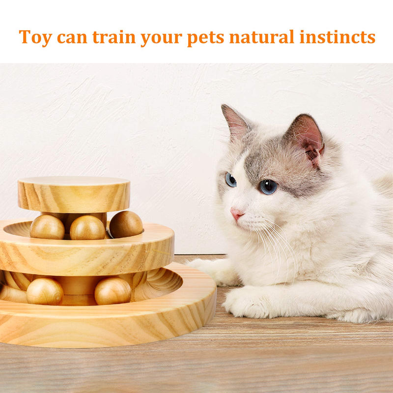 Cat Supplies Funny Roller Cat Toy-Double Layer Wooden Track Balls Turntable for Kitty Cat Gifts for Your Cats 2 Layer Turntable - PawsPlanet Australia