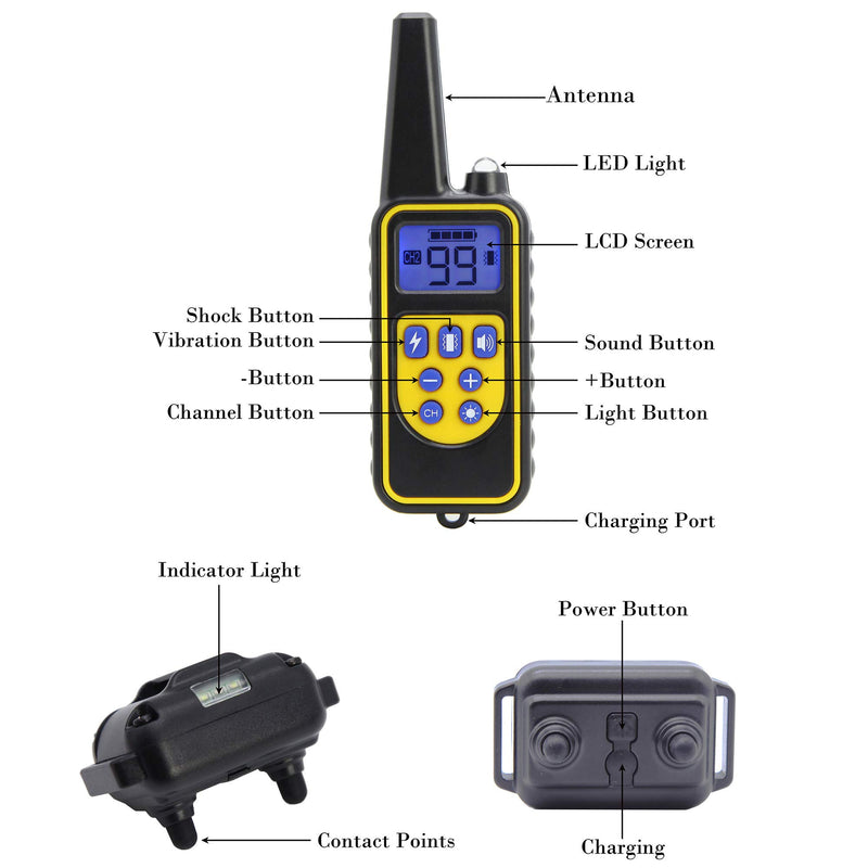 [Australia] - Whizzotech Dog Shock Training Collar Rechargeable Waterproof 875 Yards Remote Control E-Collar For 1 Dog 