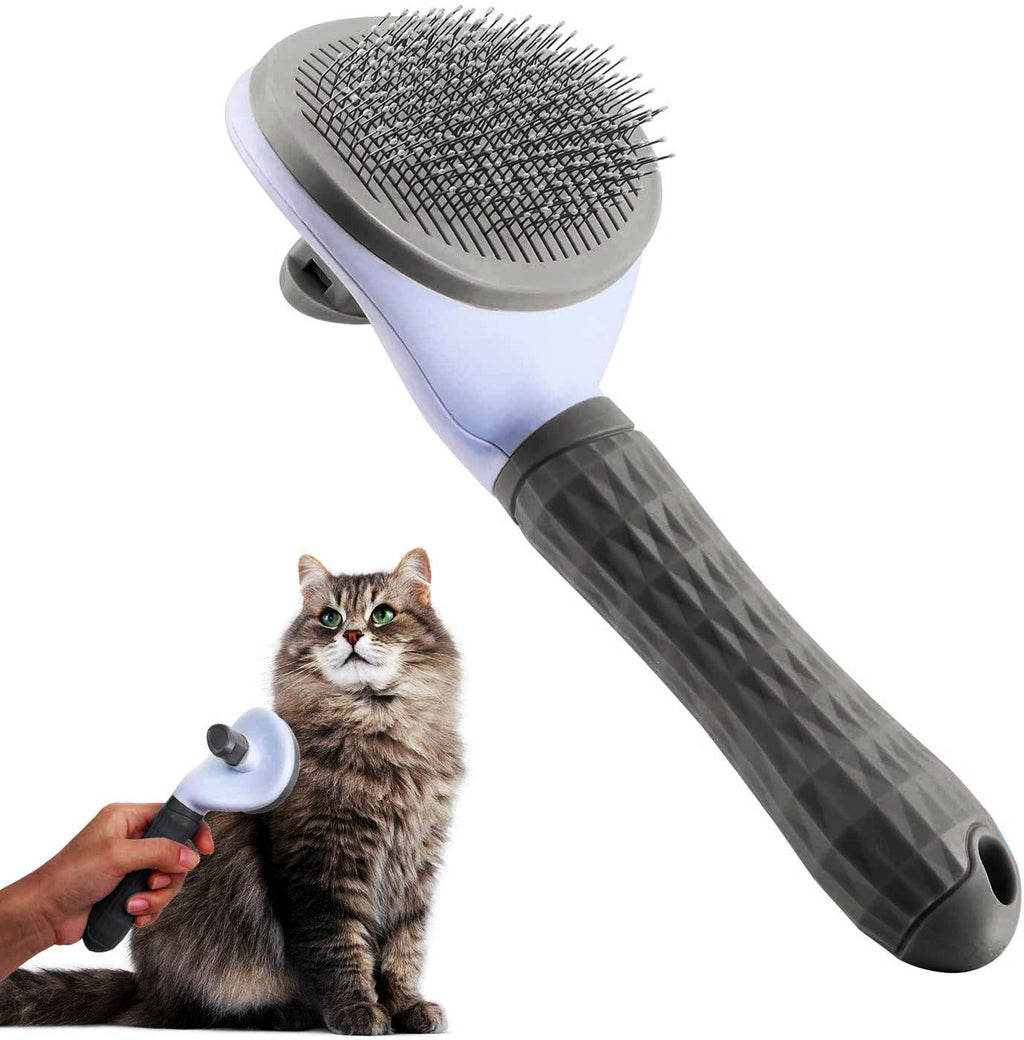 Cat brush, self-cleaning slicker brush removes undercoat cat comb dog brush cat brush short to long hair suitable gentle cats brushe short hair slicker brush (grey) grey - PawsPlanet Australia