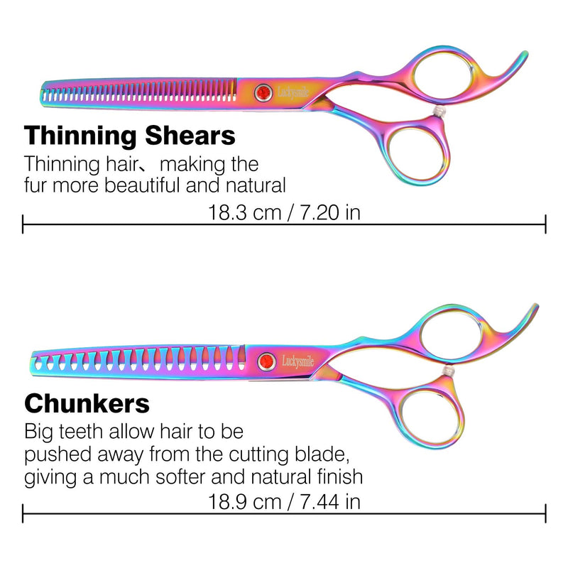 [Australia] - Dog Grooming Scissors Set-Japanese 440C Stainless Steel Pet Grooming Kit,7.5 Inch Thinning,Chunker,Straight,Curved Shears with Grooming Comb,Best Pet Grooming Shears for dog cat and more pets Multi-colored 