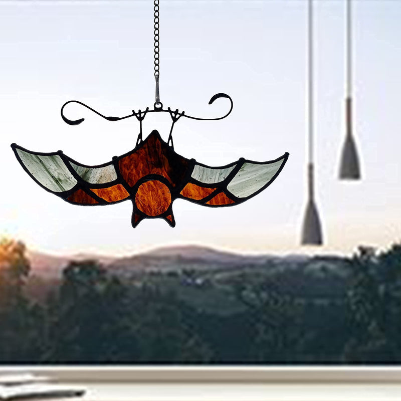 BOXCASA Bat Stained Glass Window Hangings, Bat Suncatcher Hallowen Decoration，Bat Decor Home Hanging Ornament (Upside Down Bat) Upside Down Bat - PawsPlanet Australia
