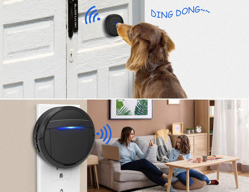 [Australia] - weird tails Wireless Doorbell, Dog Bells for Potty Training IP55 Waterproof Doorbell Chime Operating at 950 Feet with 55 Melodies 5 Volume Levels LED Flash 1 Receiver 1 Transmitter 