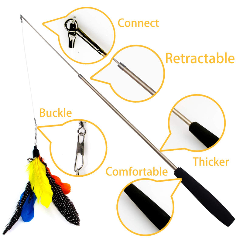 LIERKISS 5 Refills and a Spare Hook Cat Feather Toys,Interactive Retractable Cat Teaser Wand - PawsPlanet Australia