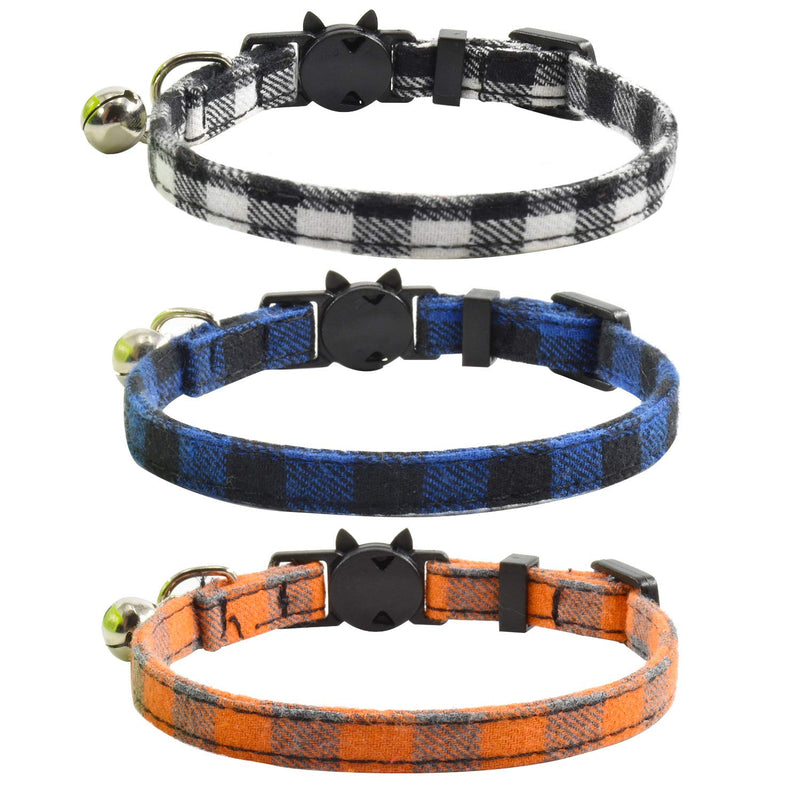 XPangle Breakaway Cat Collars with Bell, Set of 3, Durable & Safe Cute Kitten Collars Safety Adjustable Kitty Collar for Cat Puppy 7.5-11in Black,Blue,Orange - PawsPlanet Australia