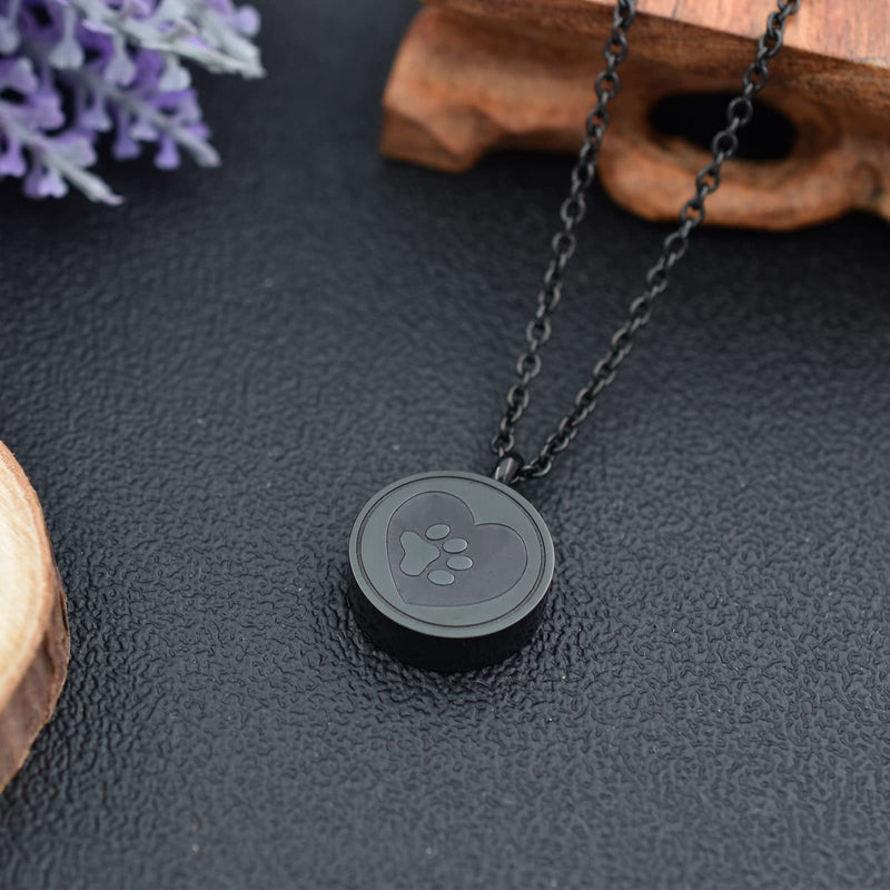 Round Cremation Jewelry for Pet Ashes - Stainless Steel Memorial Ash Pendant Pet Urn Necklace for Dog Cat Ashes, Women Men Remembrance Keepsake Gift for Loss of Loved Furry Friend Black - PawsPlanet Australia