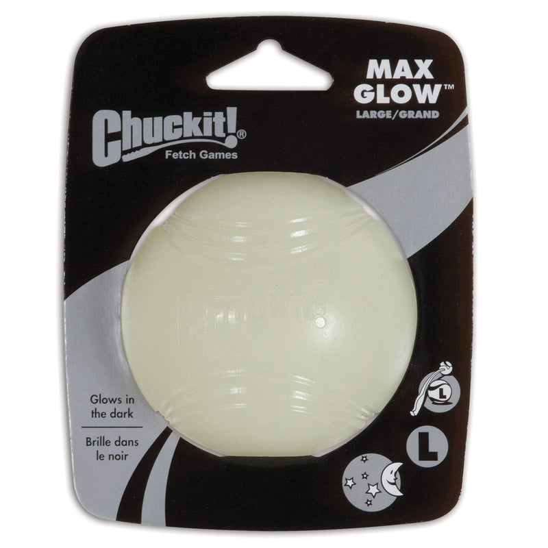 Chuckit! Max Glow Dog Ball High Visibility Glow In The Dark Bouncy Rubber Fetch Toy - Medium (6.5 cm) - 2 Pack & Max Glow Dog Ball High Visibility Glow In Dark Bouncy Rubber Fetch Toy - Large(7.3cm) Medium, 2 pack + Dog Ball, Large - PawsPlanet Australia