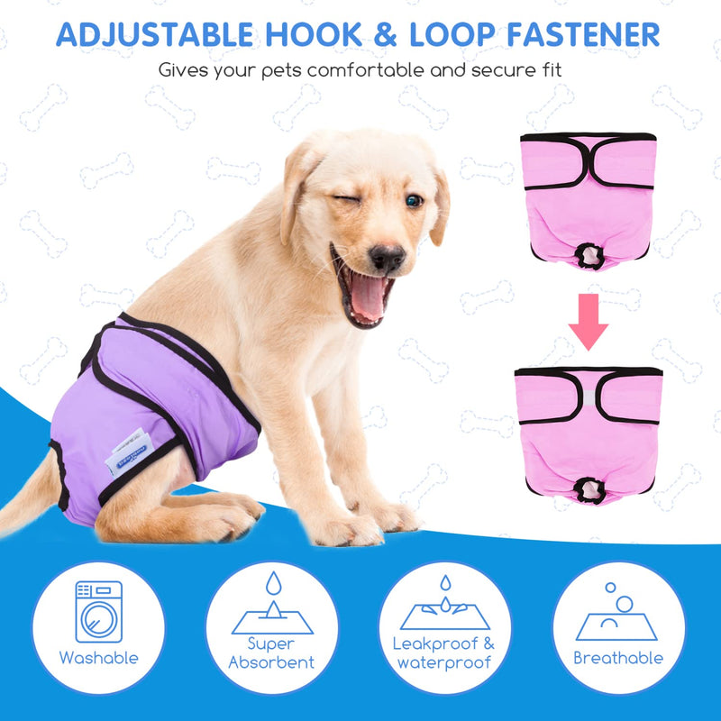 Nobleza 3x washable dog diapers for female dogs, reusable hygienic dog diapers, highly absorbent dog pants heat (S waist 27-32.5cm, pack of 3, blue, pink and purple) S - PawsPlanet Australia