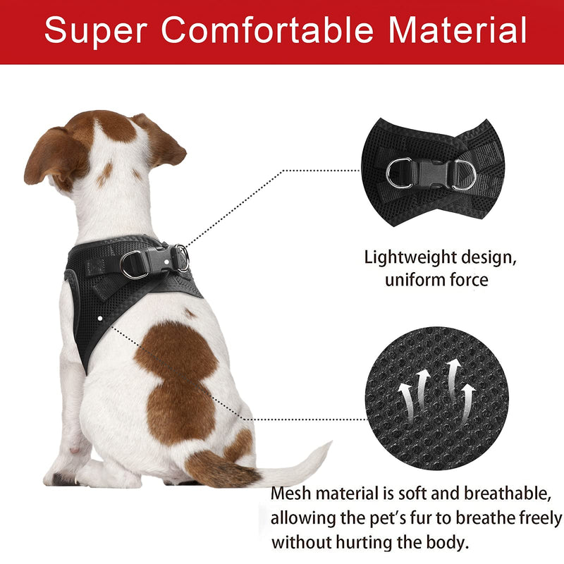 TwoEar Dog Vest Harness Reflective, No-Pull Pet Harness Easy Control with Breathable Mesh, Soft Puppy Step-in Harness No-Choke for Outdoor Walking, Training for Small Dogs XXXS(Neck:10.2-11.4"/Chest:11.4-12.6") Black - PawsPlanet Australia