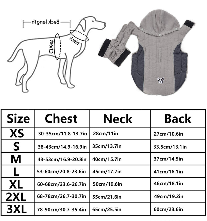 Ctomche Fleece and Cotton Lining Extra Warm Dog Hoodie in Winter,Outdoor Sport Windproof Dog Jacket Winter Warm Large Dog Coat with Harness Hole Gray-XS X-Small (Length:27CM) - PawsPlanet Australia