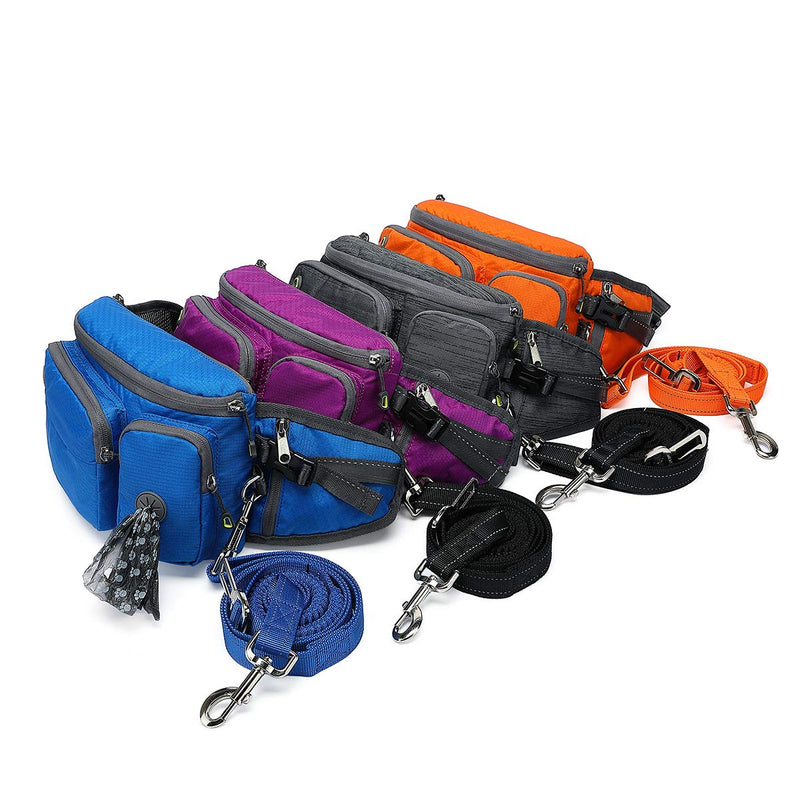 [Australia] - TUDEQU 4-IN-1 Hand Free Reflective Dog Leash with Waist Bag Car Seat Belt Buckle Ybgs Blue Bag+blue Leash 
