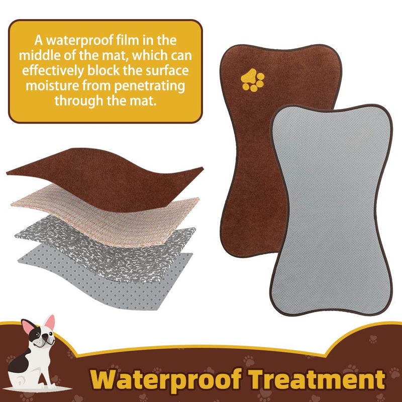 PUPTECK Non-Slip Dog Food Mat for Floors, 2 Pack Waterproof Pet Feeding Mat for Dog Bowls with High Water Absorption, Cute Brown Bone Shape for Small Medium Dogs Cats - PawsPlanet Australia