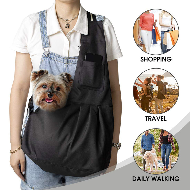 ZolooPet Sling Carrier, Small Dog & Cat Travel Shoulder Bag with Adjustable Strap, Large Size Pet Sling Carrier Up to 13 Lbs, Hands Free, Machine Washable, with a Free Christmas Bow Tie Black - PawsPlanet Australia