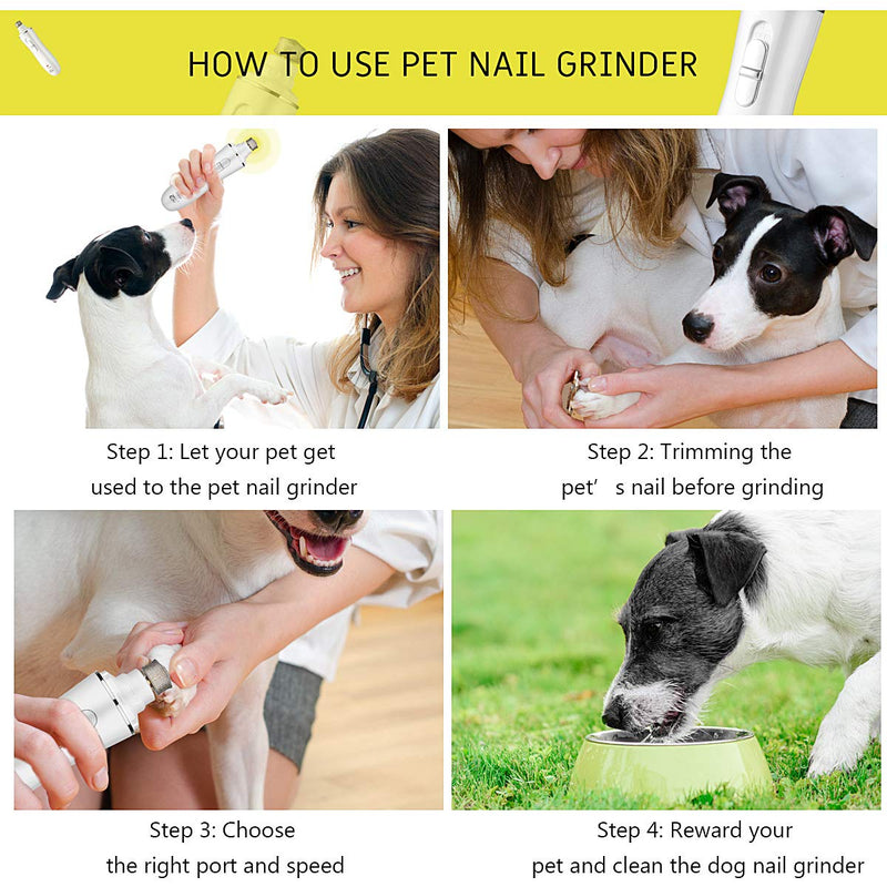 [Australia] - POPDEALS Pet Nail Grinder,2 Speed Electric Dog Nail Grinder USB Rechargeable Quiet Pet Nail Trimmer File Clipper Paws Grooming & Smoothing for Small Medium Dogs & Cats 